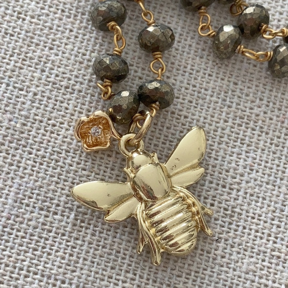 NewFaceted Pyrite Rondelle Beaded Chain Necklace